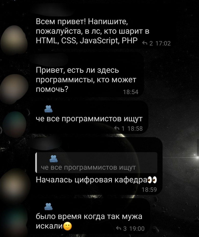Скриншот из учебного чата