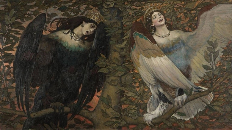 Картина Васнецова В.М. «Сирин и Алконост. Песнь радости и печали», 1896 год. Государственная Третьяковская галерея, Москва